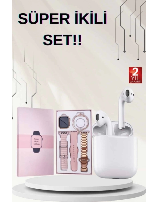 ® 3 Kordonlu Dokunmatik Ekran Akıllı Saat ve 2.Nesil Kablosuz Bluetooth Kulaklık ANC/ENC