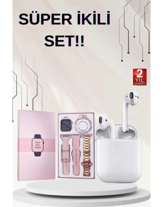 ® 3 Kordonlu Dokunmatik Ekran Akıllı Saat ve 2.Nesil Kablosuz Bluetooth Kulaklık ANC/ENC