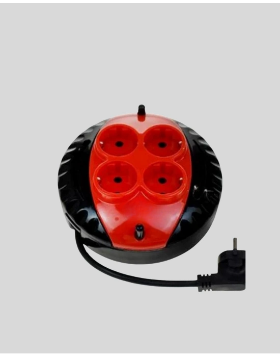 ® 3 Metre Uzatma Kablolu 4 Prizli Makara Kırmızı