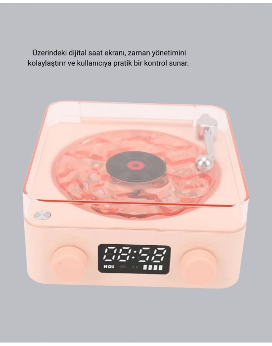 ® 3-ü-1 Gece Işığı Bluetooth Hoparlör ve Dijital Saat Vintage Plak Çalar Tasarımlı
