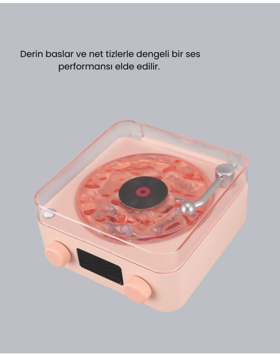 ® 3-ü-1 Gece Işığı Bluetooth Hoparlör ve Dijital Saat Vintage Plak Çalar Tasarımlı