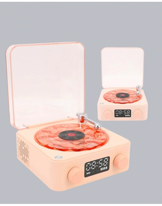 ® 3-ü-1 Gece Işığı Bluetooth Hoparlör ve Dijital Saat Vintage Plak Çalar Tasarımlı