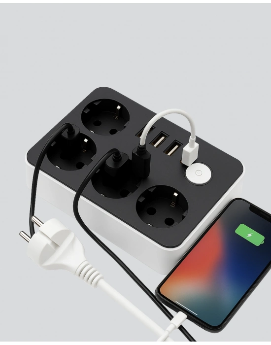 ® 3 USB Çıkışlı 4’lü Akıllı Priz 2500W 2 Metre Kablo
