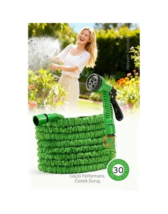 ® 30 Metre Premium Uzayabilen Bahçe Hortumu - 7 Fonksiyonlu Başlık ve Esnek Tasarım