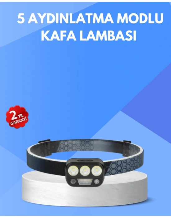 300 Lümen Sensörlü LED Kafa Lambası USB Şarjlı SOS Modlu
