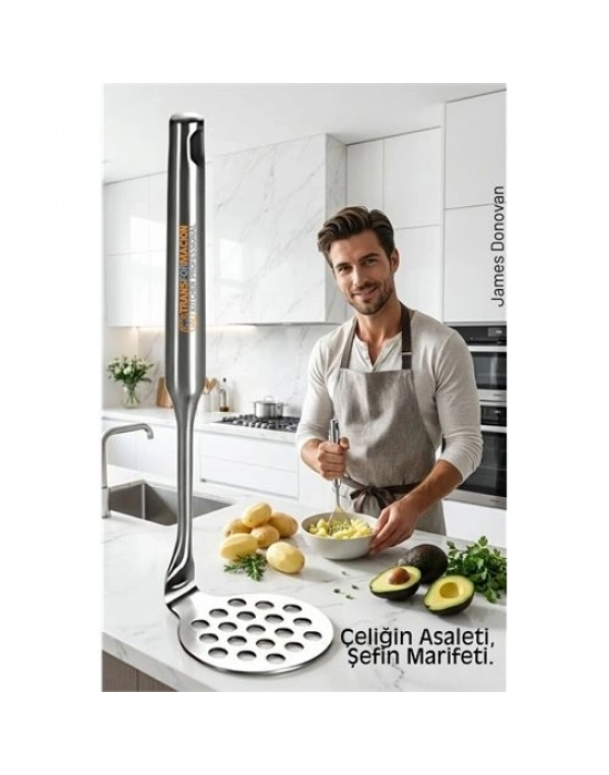 ® 304 Paslanmaz Çelik Lüks Patates Ezici - 23 cm Profesyonel Püre Yapıcı & Mutfak Gereci