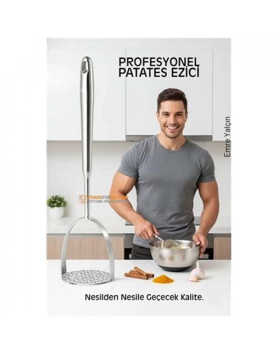 ® 304 Paslanmaz Çelik Lüks Patates Ezici - 34 cm Profesyonel Püre Yapıcı & Mutfak Gereci