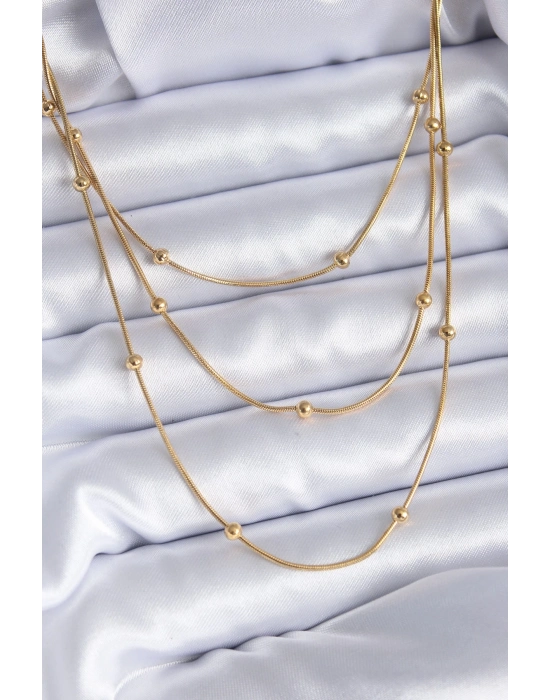 ® 316L Çelik Gold Renk 3lü Minimal Toplu Kadın Kolye