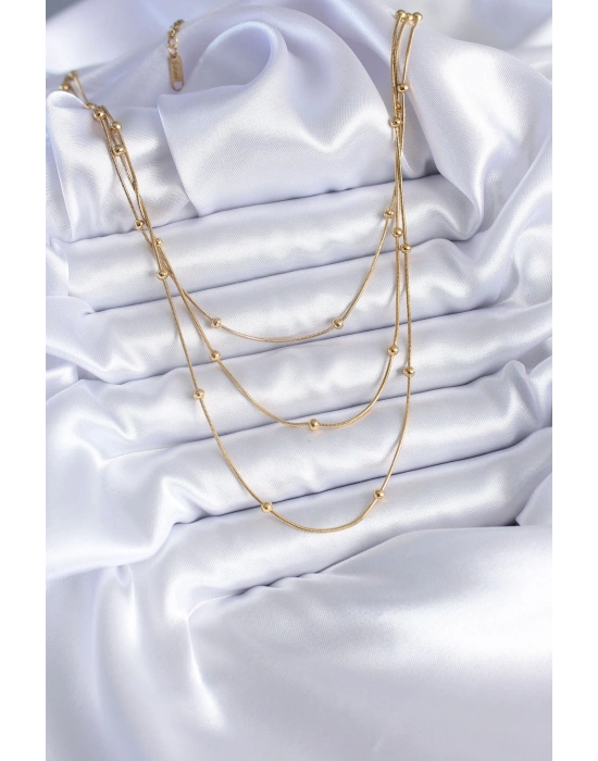 ® 316L Çelik Gold Renk 3lü Minimal Toplu Kadın Kolye