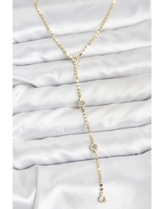 ® 316L Çelik Gold Renk Ezme Zincir Model Y Kadın Kolye