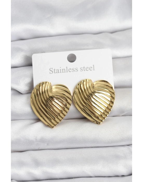 ® 316L Çelik Gold Renk Kalp Model Kadın Küpe