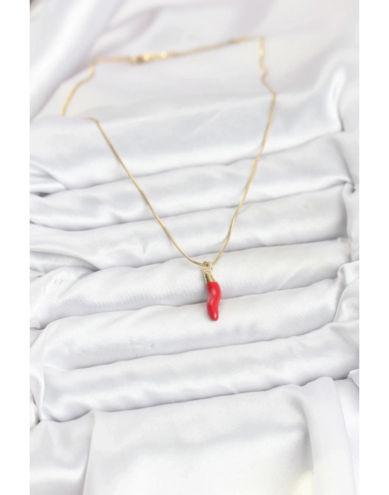 ® 316L Çelik Gold Renk Kapya Kırmızı Biber Model Kadın Kolye