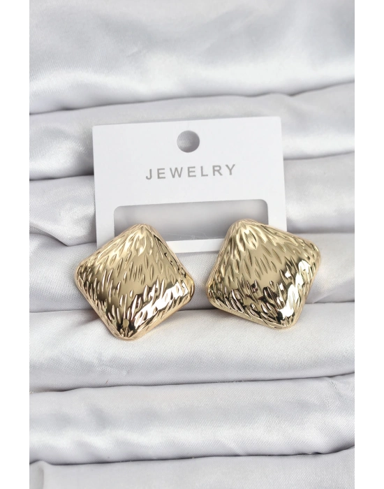 ® 316L Çelik Gold Renk Kare Vintage Kadın Küpe