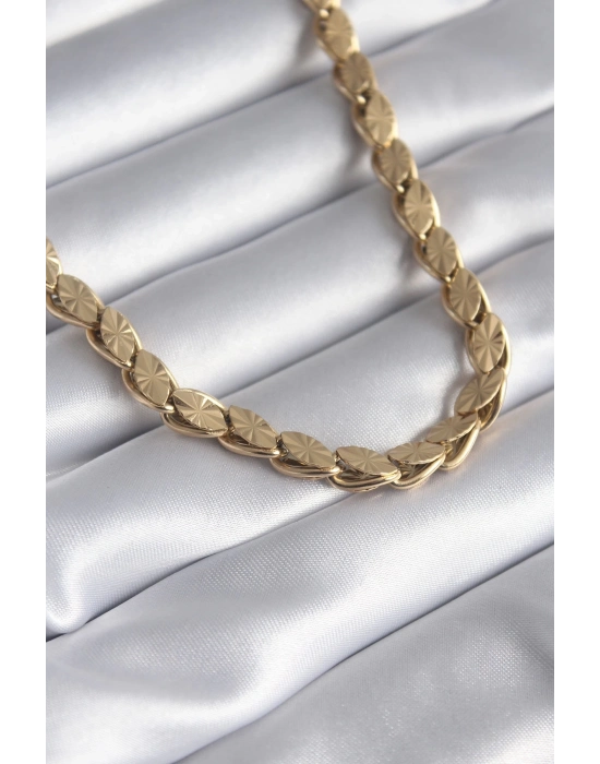 ® 316L Çelik Gold Renk Lazer Kesim Arpa Zincir Model Kadın Kolye