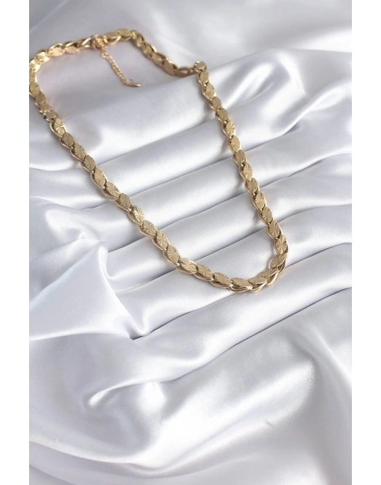 ® 316L Çelik Gold Renk Lazer Kesim Arpa Zincir Model Kadın Kolye