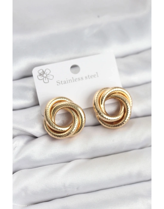 ® 316L Çelik Gold Renk Lazerli Sarmal Halka Kadın Küpe