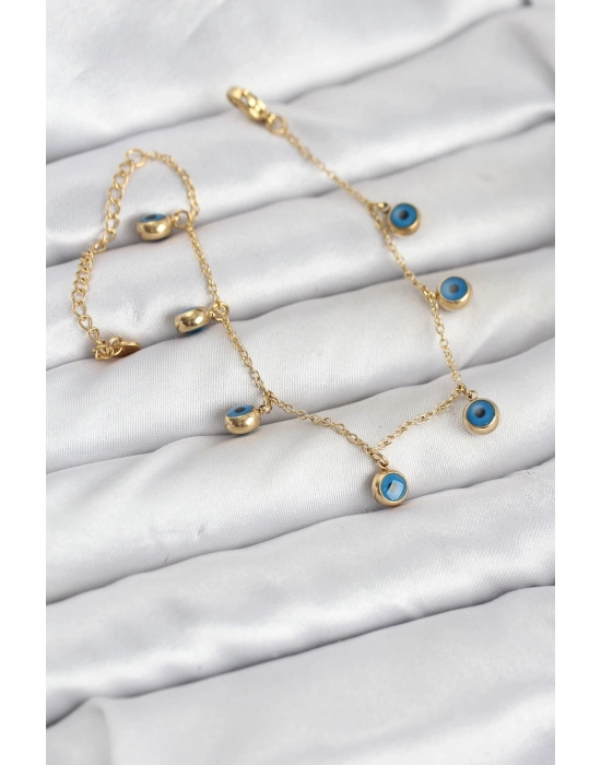 ® 316L Çelik Gold Renk Minimal Nazar Model Kadın Bileklik