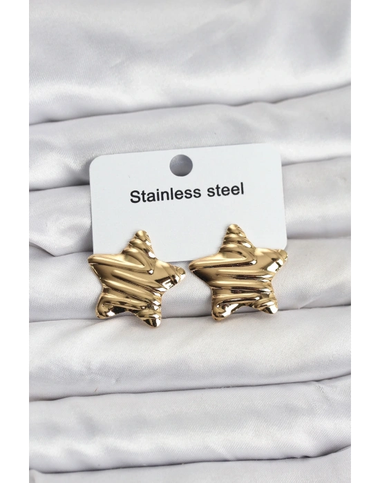 316L Çelik Gold Renk Yıldız Model Kadın Küpe