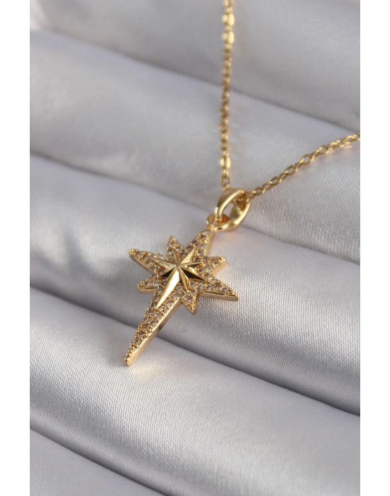 ® 316L Çelik Gold Renk Zirkon Taşlı Kutup Yıldızı Model Kadın Kolye
