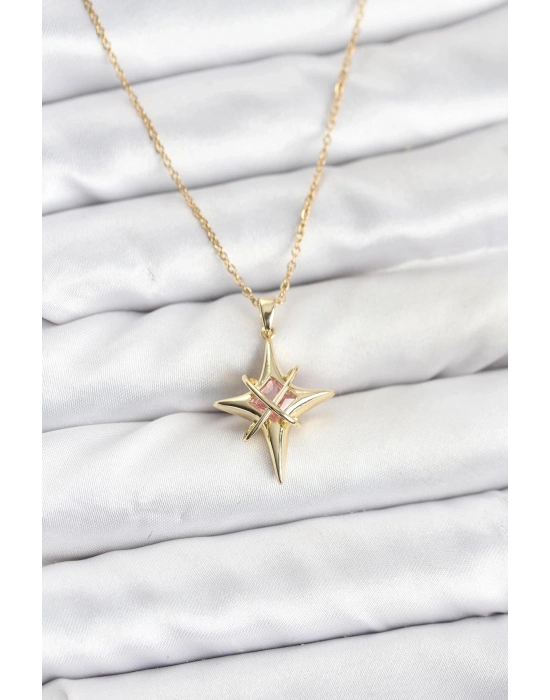 ® 316L Çelik Gold Renk Zirkon Taşlı Kutup Yıldızı Model Kadın Kolye