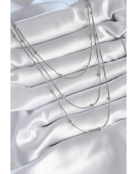 ® 316L Çelik Gümüş Renk 3lü Topçuk Detay Kadın Kolye