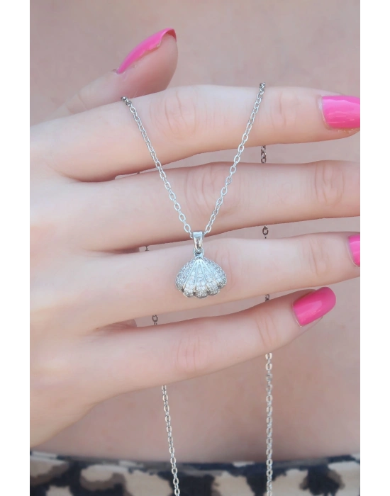 ® 316L Çelik Gümüş Renk Açılır Midye Model Kadın Kolye