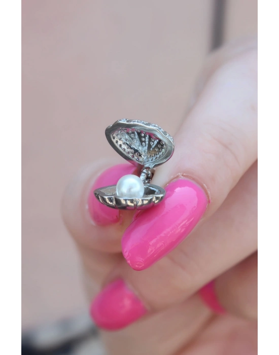 ® 316L Çelik Gümüş Renk Açılır Midye Model Kadın Kolye