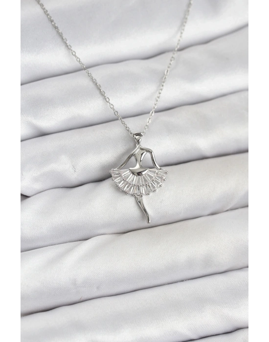 ® 316L Çelik Gümüş Renk Balerin Model Kadın Kolye