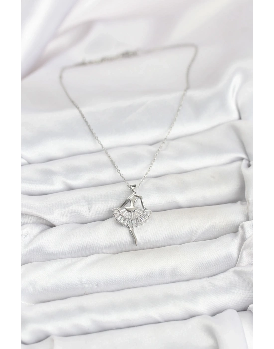 ® 316L Çelik Gümüş Renk Balerin Model Kadın Kolye