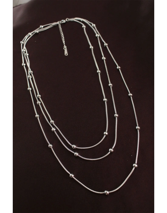 ® 316L Çelik Gümüş Renk Minimal Topçuk Model Çoklu Kolye