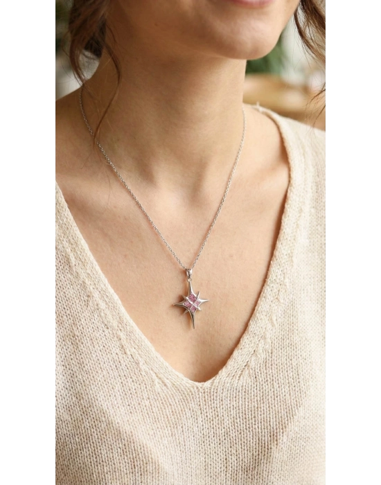 ® 316L Çelik Gümüş Renk Zirkon Taşlı Kutup Yıldızı Model Kadın Kolye