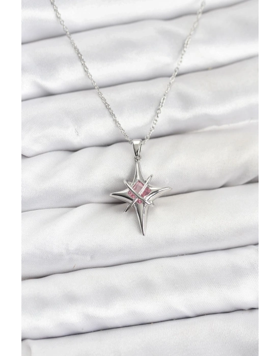 ® 316L Çelik Gümüş Renk Zirkon Taşlı Kutup Yıldızı Model Kadın Kolye