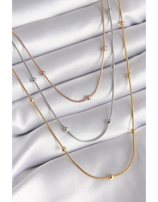 ® 316L Çelik Mix Renk 3lü Topçuk Detay Kadın Kolye