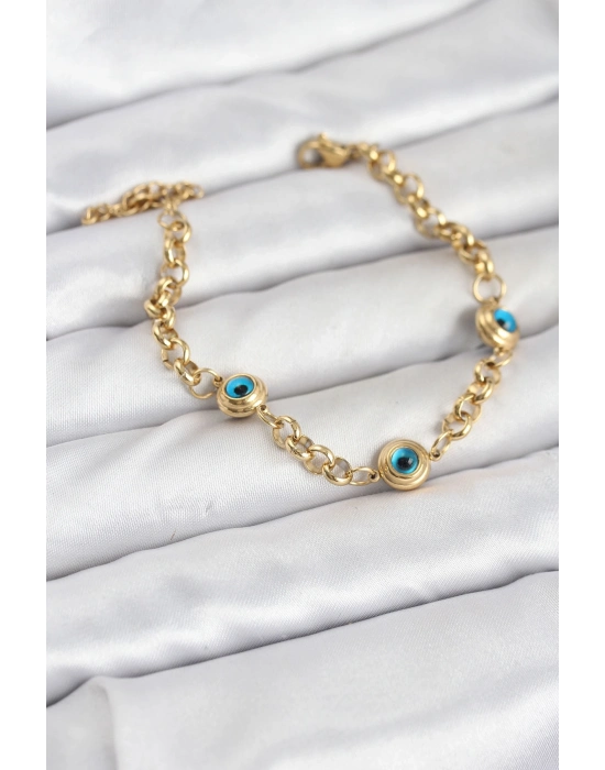 ® 316L Çelik Nazar Model Gold Renk Kadın Bileklik