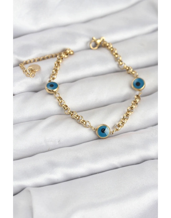 ® 316L Çelik Nazar Model Gold Renk Kadın Bileklik