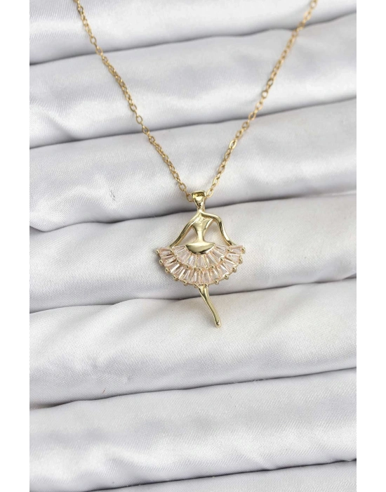 ® 316L Çelik Zincir Gold Renk Balerin Model Kadın Kolye