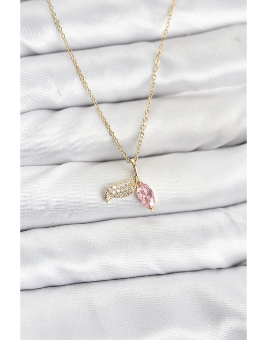 ® 316L Çelik Zincir Gold Renk Balık Kuyruğu Model Zirkon Taşlı Kadın Kolye