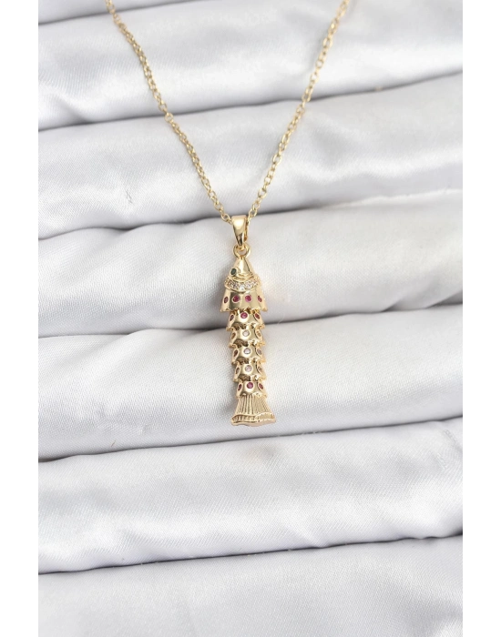 ® 316L Çelik Zincir Gold Renk Balık Model Zirkon Taşlı Kadın Kolye