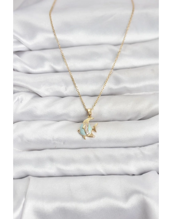 ® 316L Çelik Zincir Gold Renk Balık Model Zirkon Taşlı Kadın Kolye