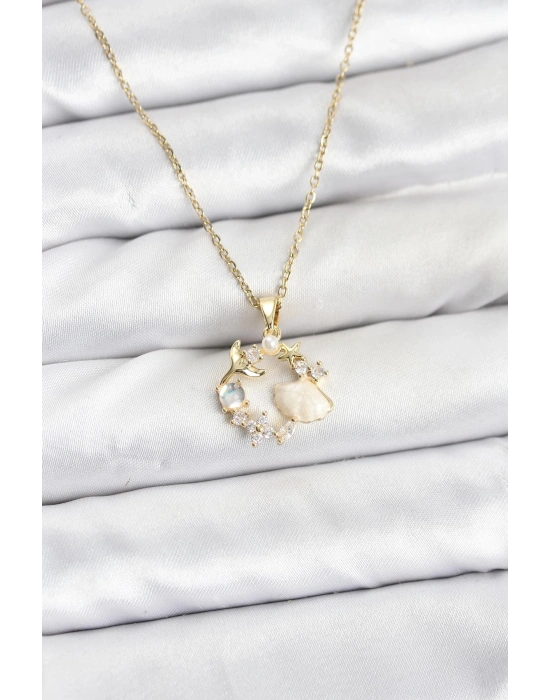 ® 316L Çelik Zincir Gold Renk Deniz Tema Model Zirkon Taşlı Kadın Kolye