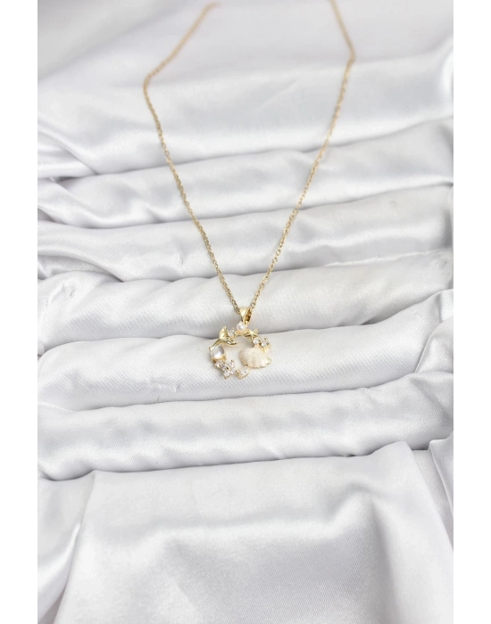 ® 316L Çelik Zincir Gold Renk Deniz Tema Model Zirkon Taşlı Kadın Kolye