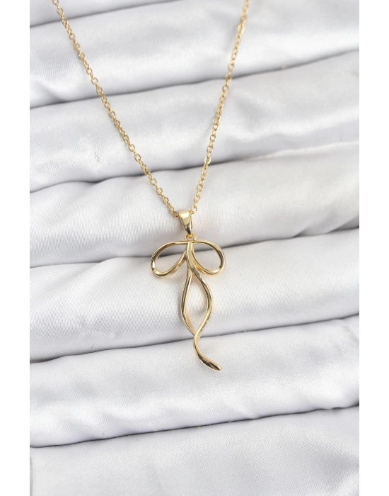 ® 316L Çelik Zincir Gold Renk Fiyonk Model Kadın Kolye