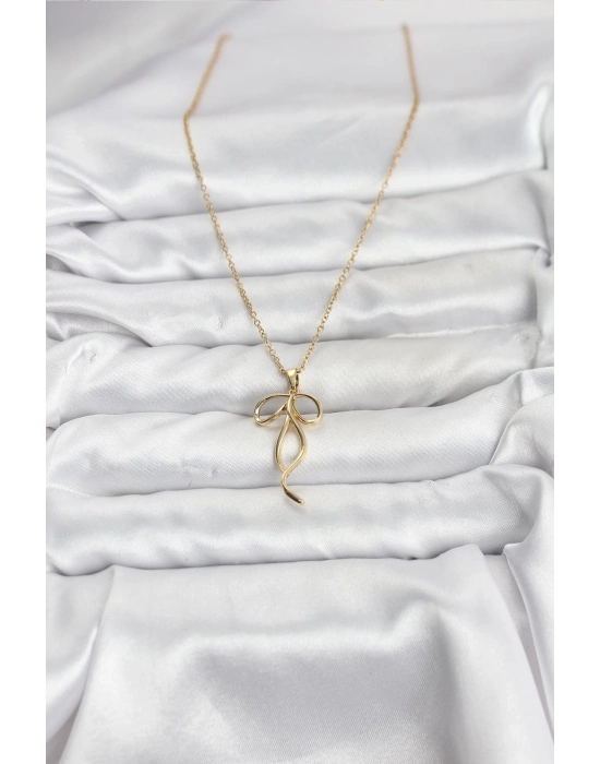 ® 316L Çelik Zincir Gold Renk Fiyonk Model Kadın Kolye