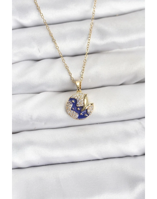 ® 316L Çelik Zincir Gold Renk Gece Model Zirkon Taşlı Kadın Kolye