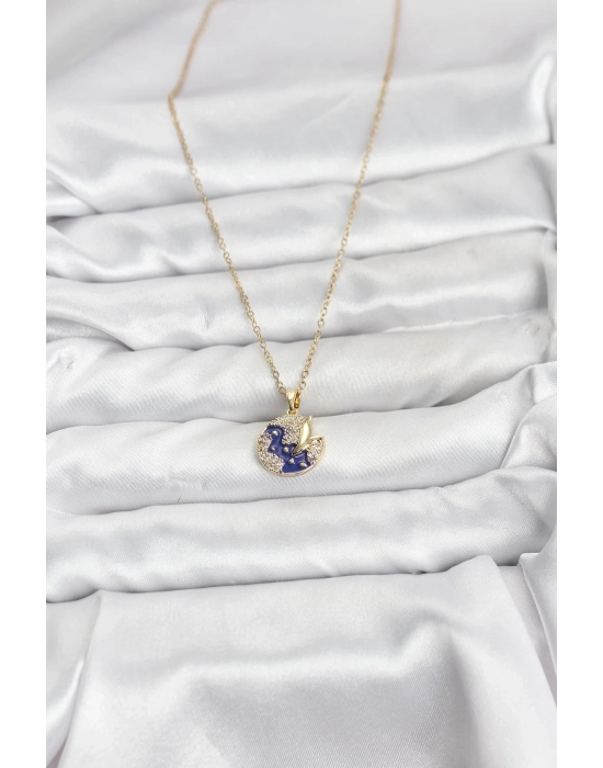 ® 316L Çelik Zincir Gold Renk Gece Model Zirkon Taşlı Kadın Kolye