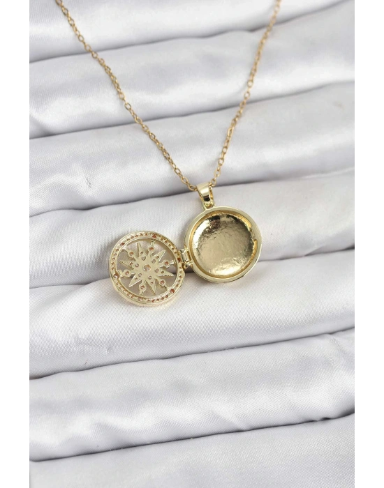 ® 316L Çelik Zincir Gold Renk Kutup Yıldızı Kapaklı Model Kadın Kolye