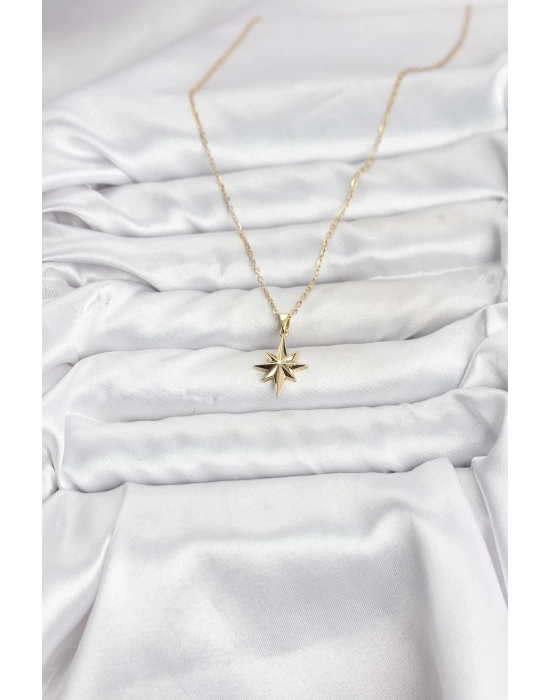 ® 316L Çelik Zincir Gold Renk Kutup Yıldızı Model Kadın Kolye