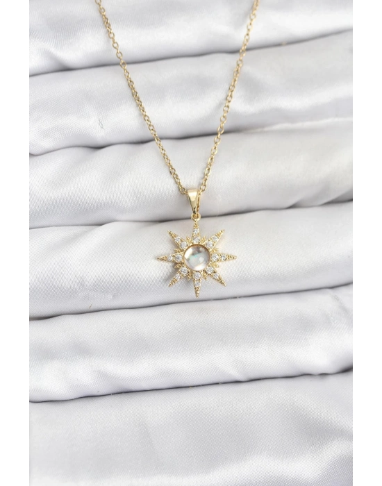 ® 316L Çelik Zincir Gold Renk Kutup Yıldızı Model Zirkon Taşlı Kadın Kolye