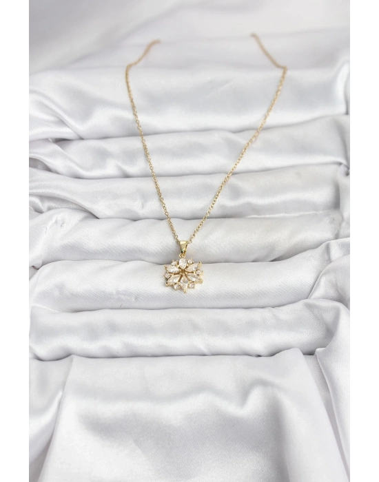 ® 316L Çelik Zincir Gold Renk Lotus Model Zirkon Taşlı Kadın Kolye