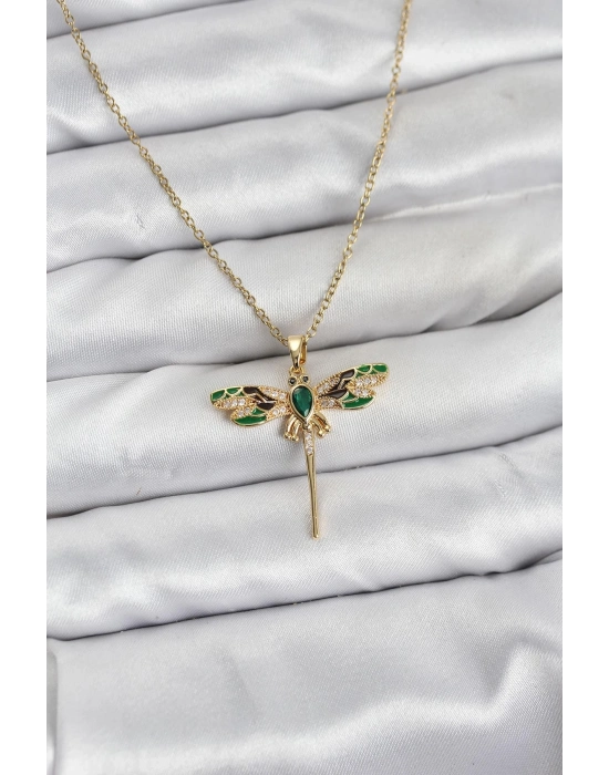 ® 316L Çelik Zincir Gold Renk Yusufçuk Model Zirkon Taşlı Kadın Kolye